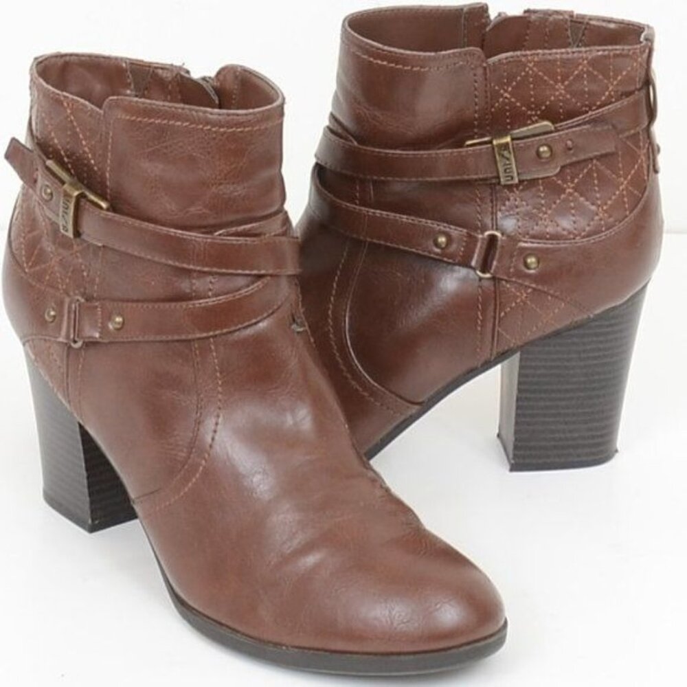 Unisa Unfinli Brown Quilted Strappy Ankle Bootie Block Heel Women's 10M Preppy
